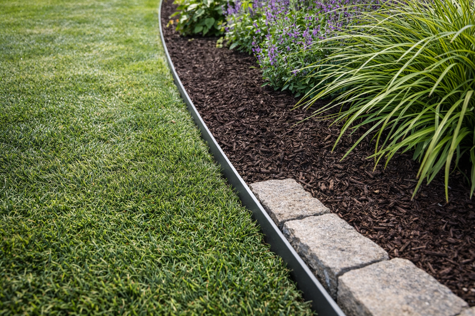 Crisp lawn edging along garden bed