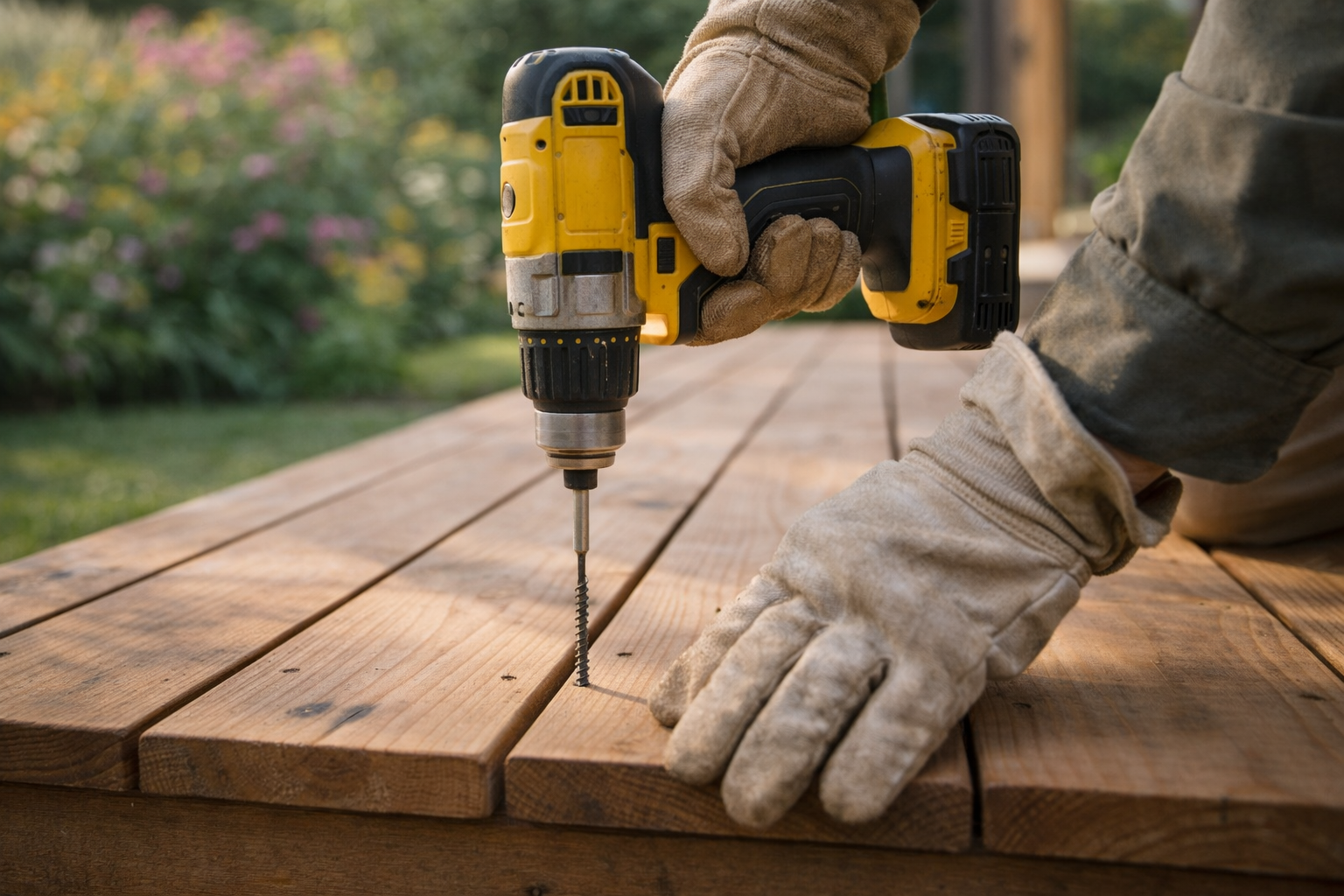 Handyman repairing outdoor fence