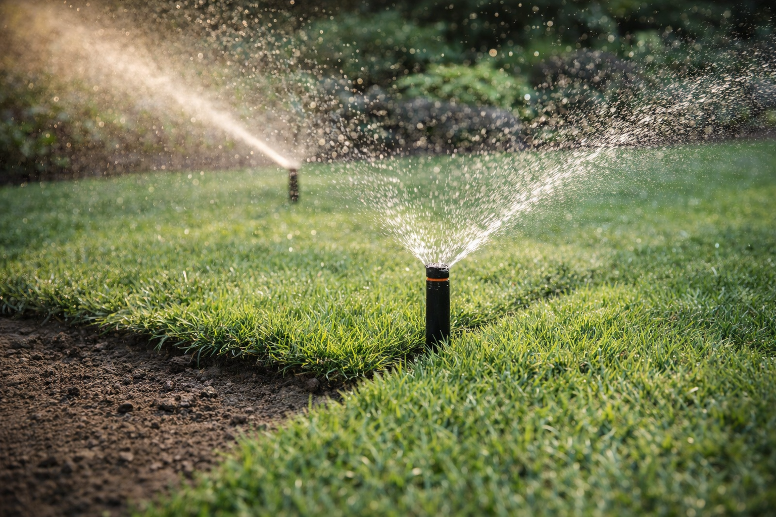 Irrigation system watering garden beds