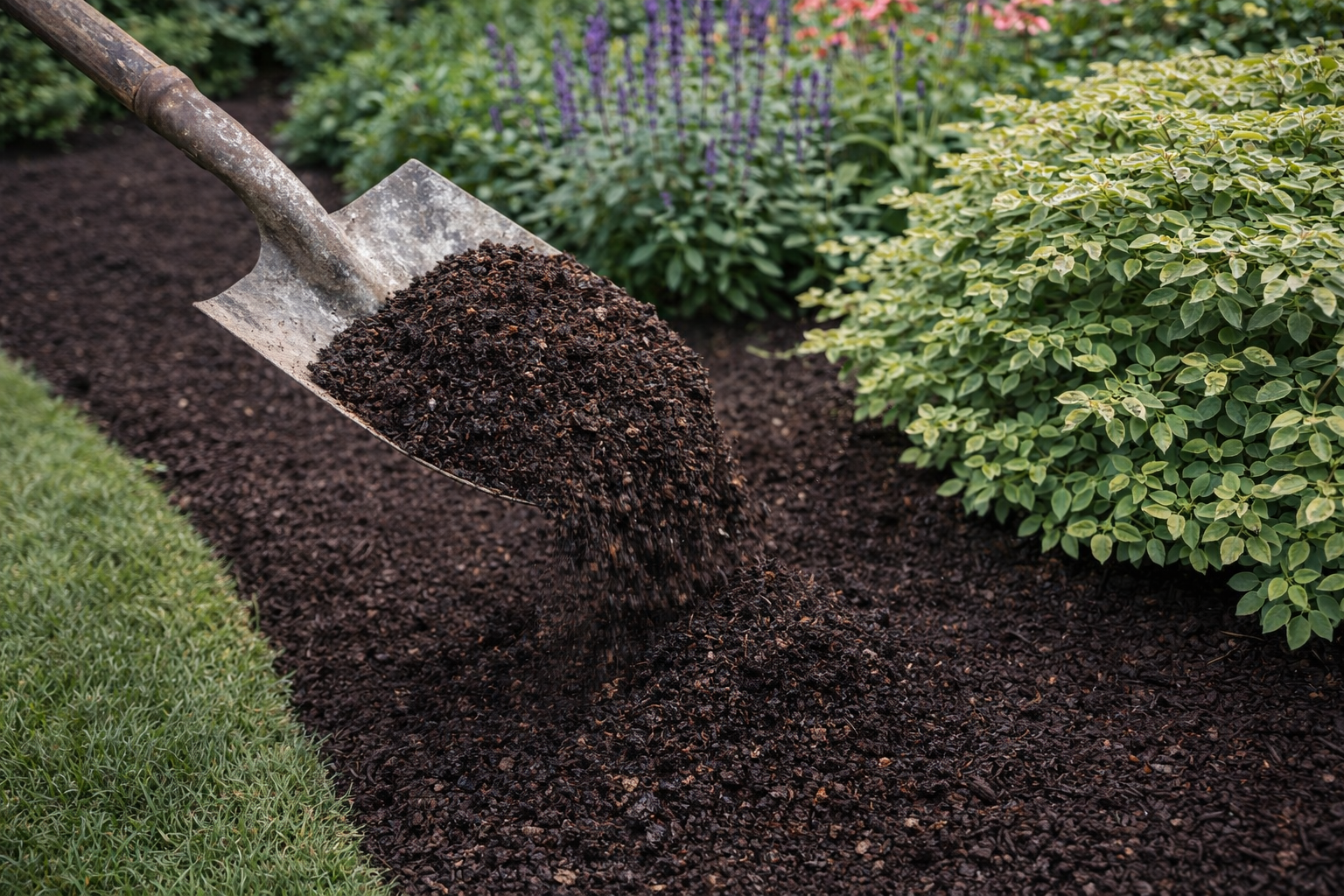 Rich compost being added to garden bed